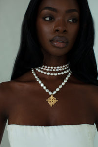 THE PEARL Choker and Ethiopian Cross Necklace Stack