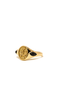 THE HAITI Crest Signet Ring With Black Star Sapphires
