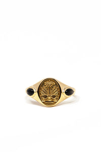 THE HAITI Crest Signet Ring With Black Star Sapphires