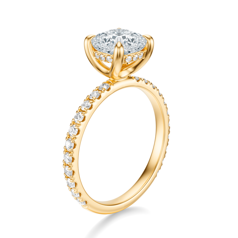 THE JAQUELINE Cushion Hidden Halo Pave Ring
