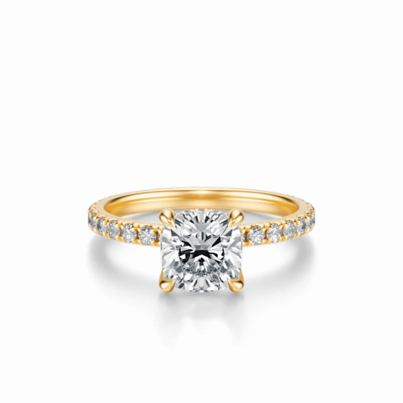 THE JAQUELINE Cushion Hidden Halo Pave Ring