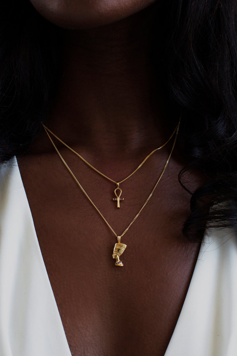 THE ANKH Ruby and Sapphire Pave Necklace