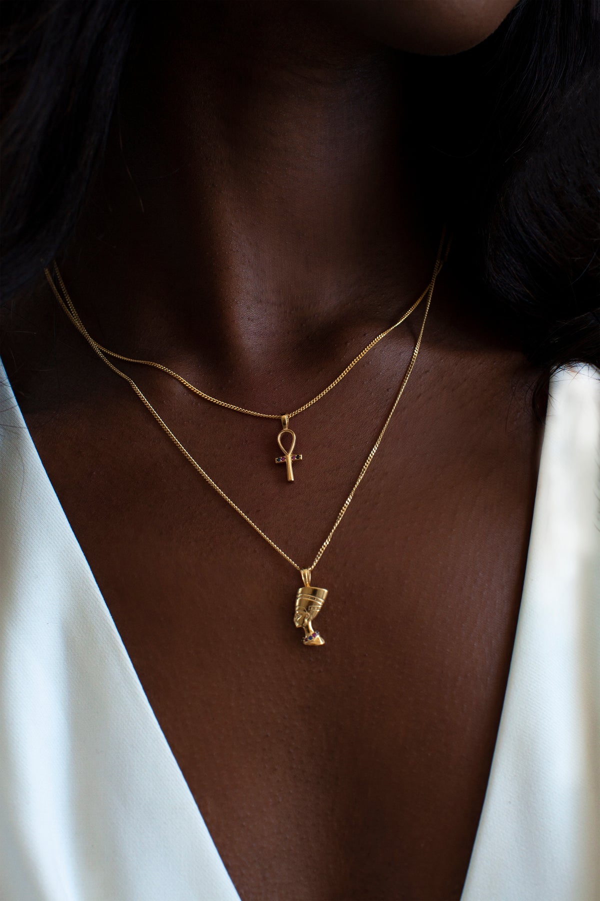 THE ANKH Ruby and Sapphire Pave Necklace