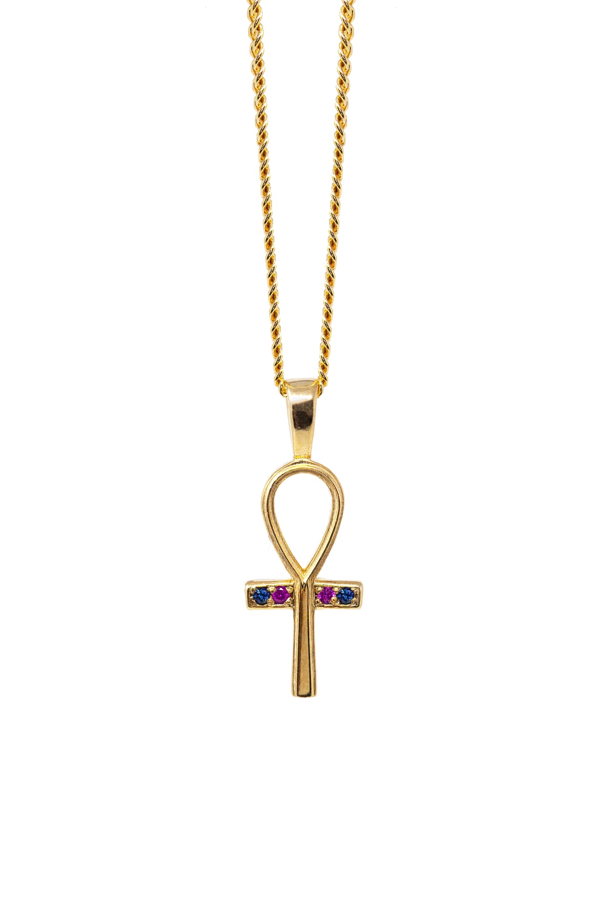 THE ANKH Ruby and Sapphire Pave Necklace