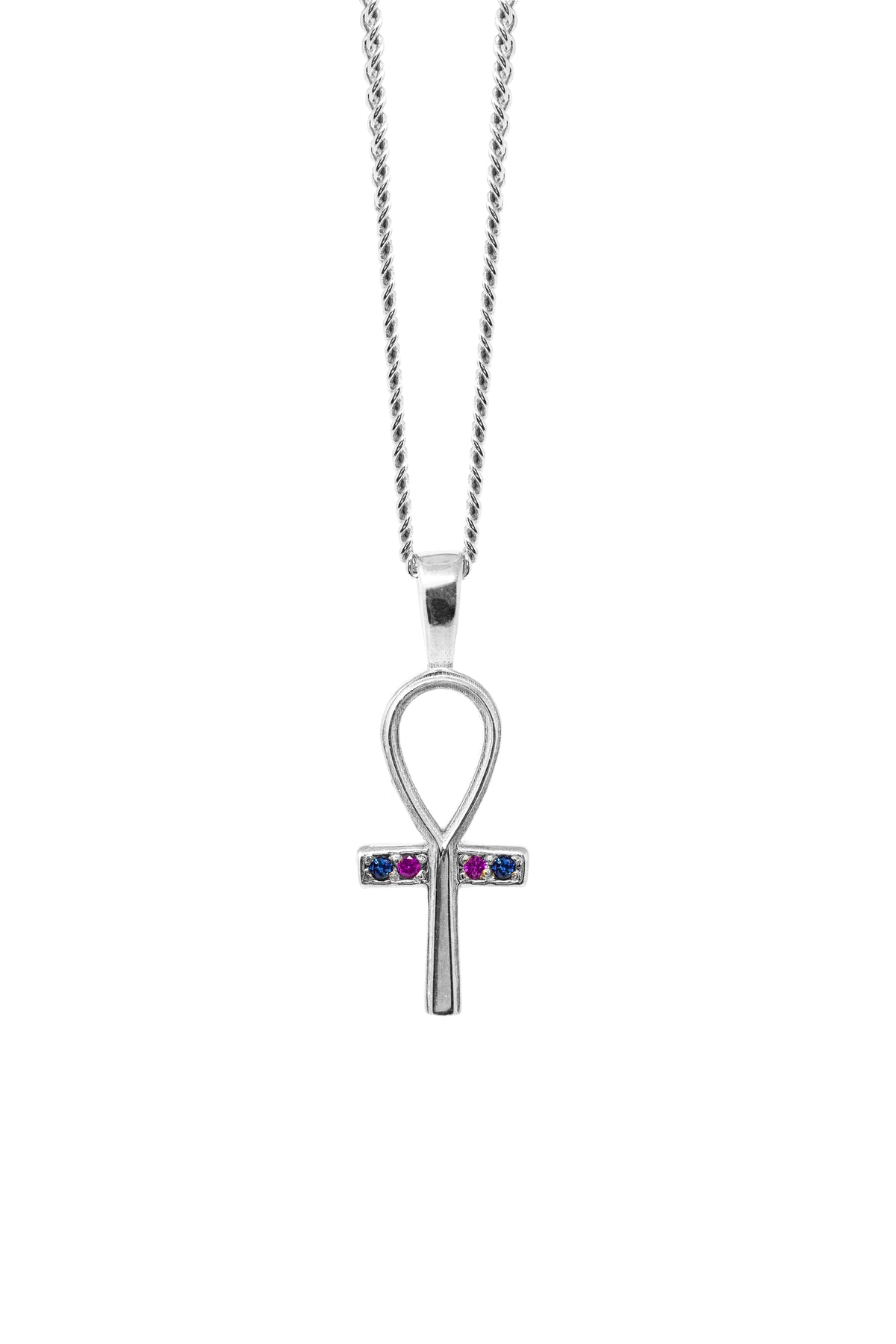 THE ANKH Ruby and Sapphire Pave Necklace