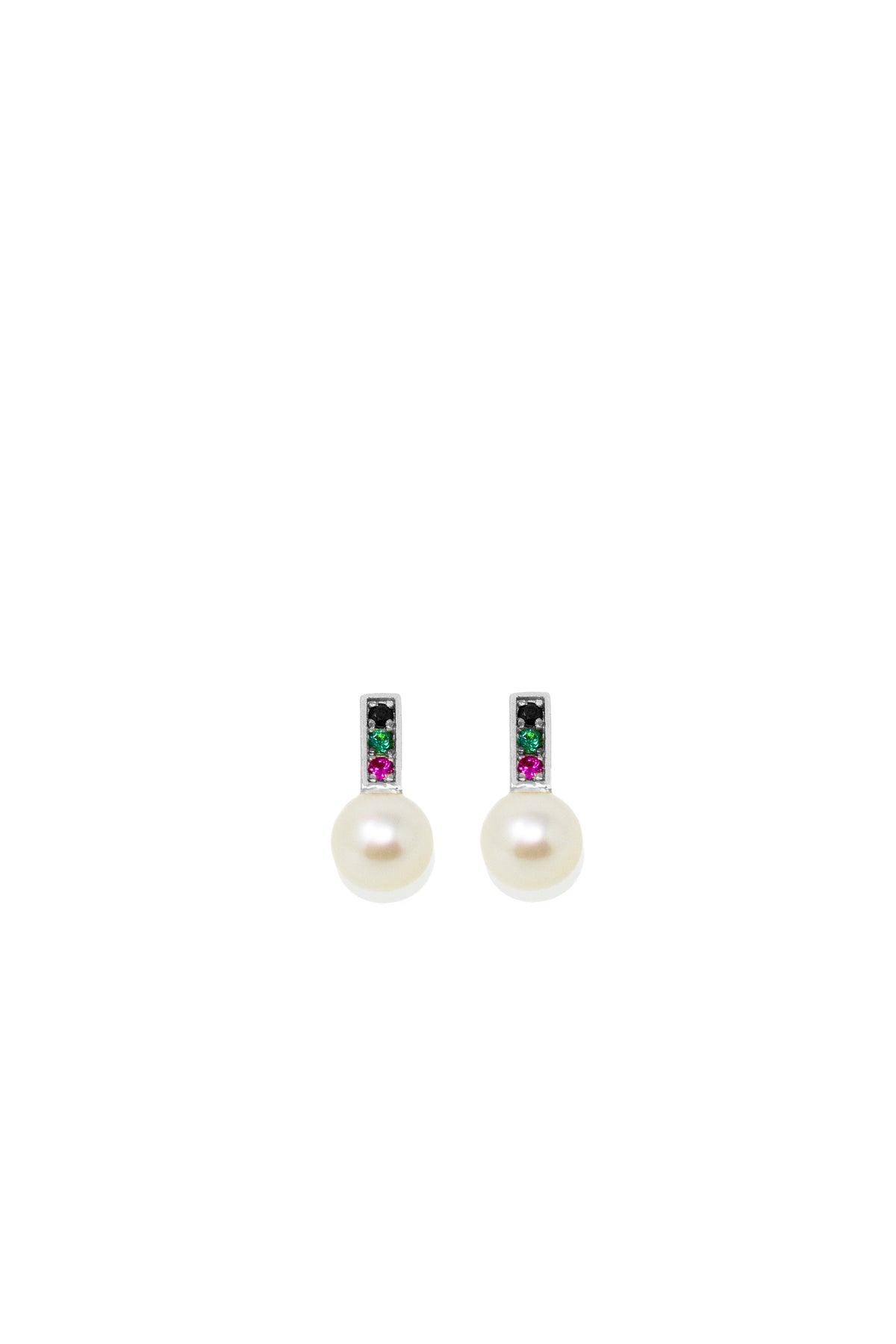 THE PEARL and Gemstone Bar Stud Earrings