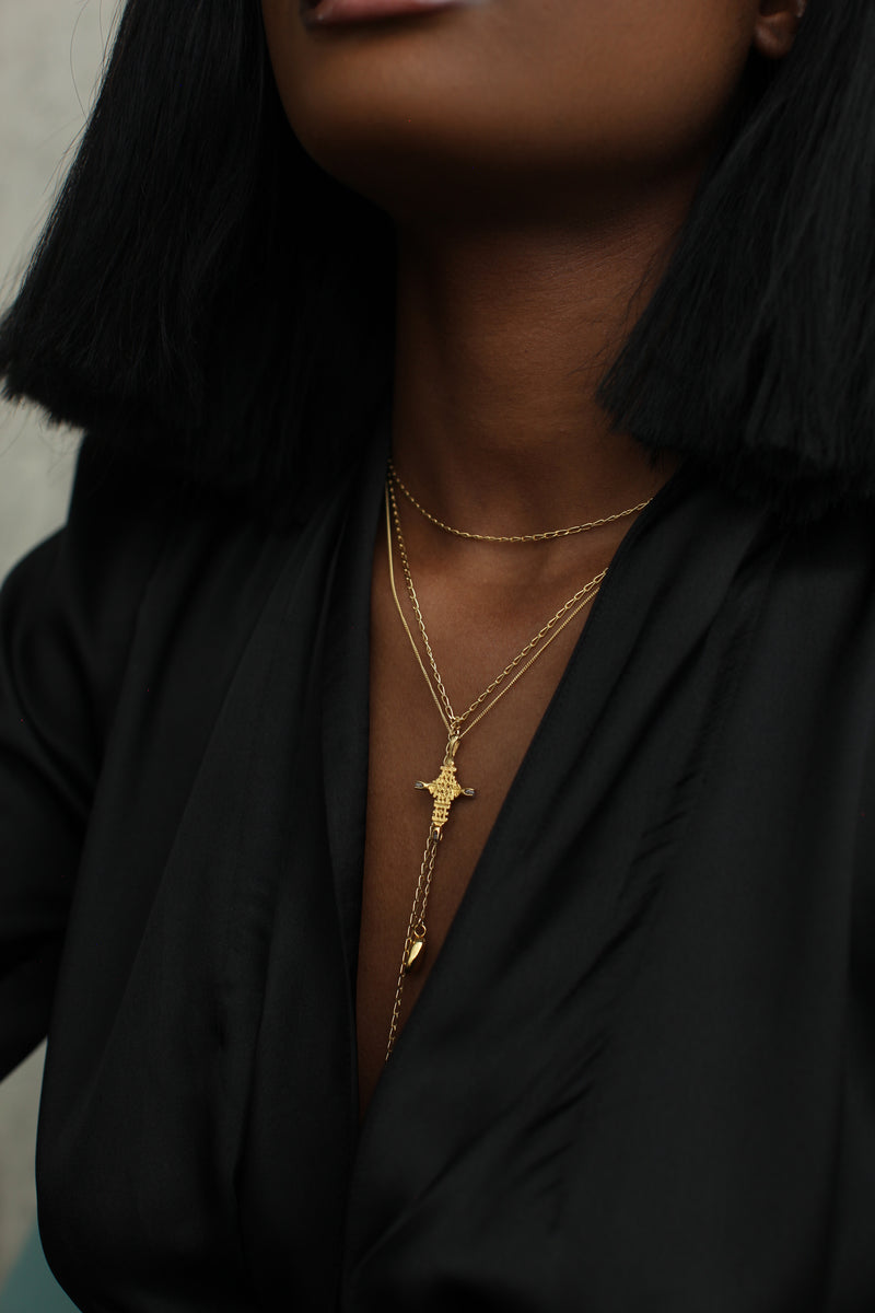 THE ETHIOPIAN Cross Necklace with Pearls