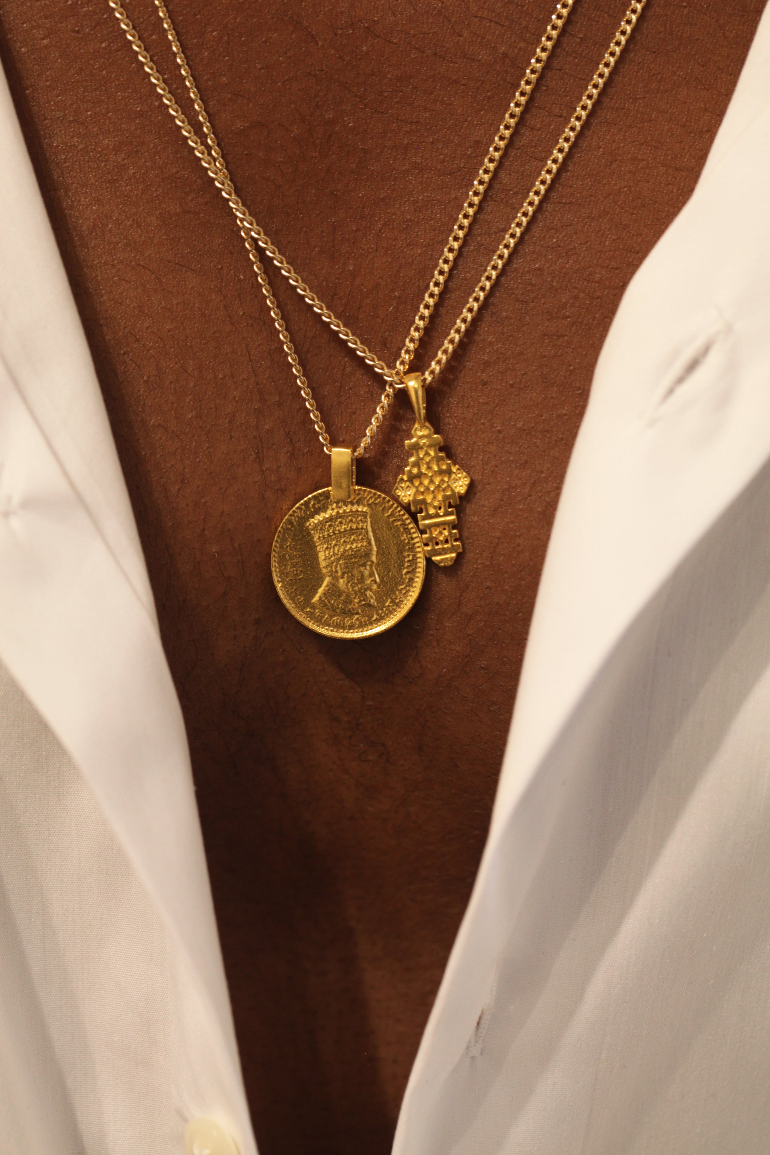Golden Ethiopian Ring Necklace on Gold Chain – Collarbone Jewelry