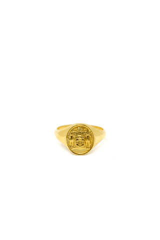 THE HAITI Crest Signet Ring With Black Star Sapphires